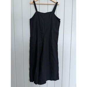 Uniqlo Jumpsuit Overalls L Large Black Linen Blend Wide Leg Cropped